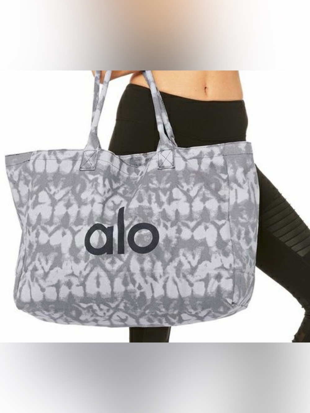 NEW ALO Yoga Gray Tie-Dye Tote with Bold Logo